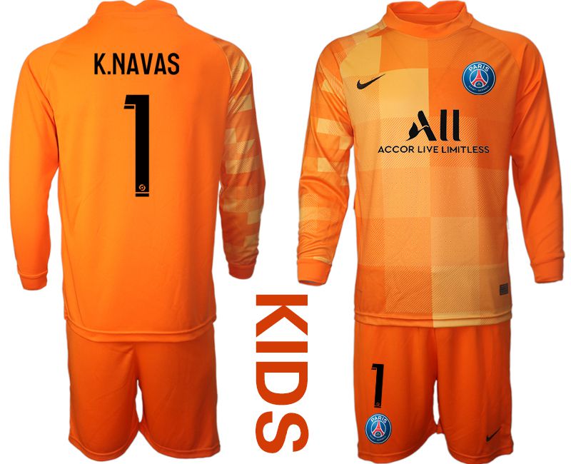 Youth 2021-2022 Club Paris St German orange red goalkeeper long sleeve #1 Soccer Jersey